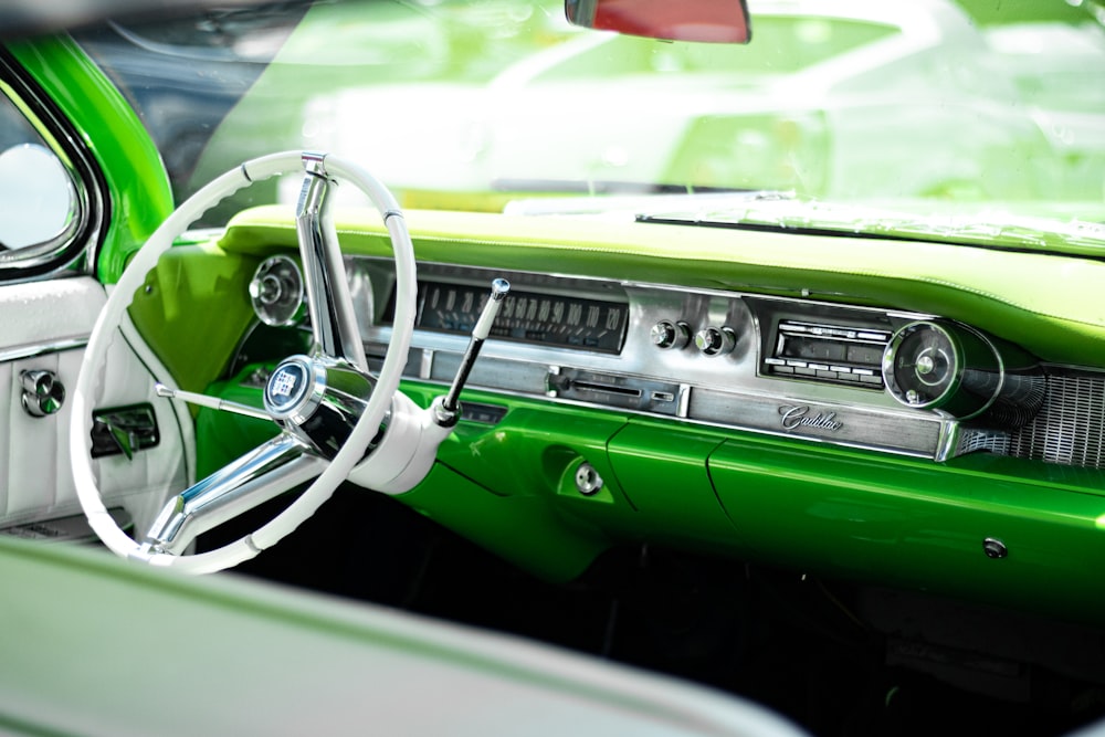 green and silver vintage car