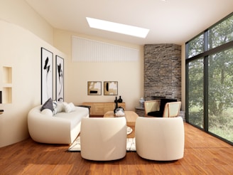 white sofa set on brown wooden parquet floor