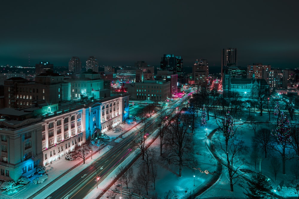 city lights during night time