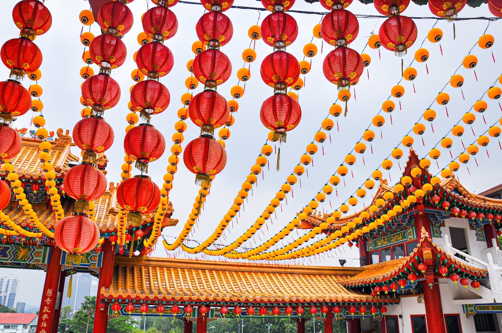 red and yellow chinese lanterns