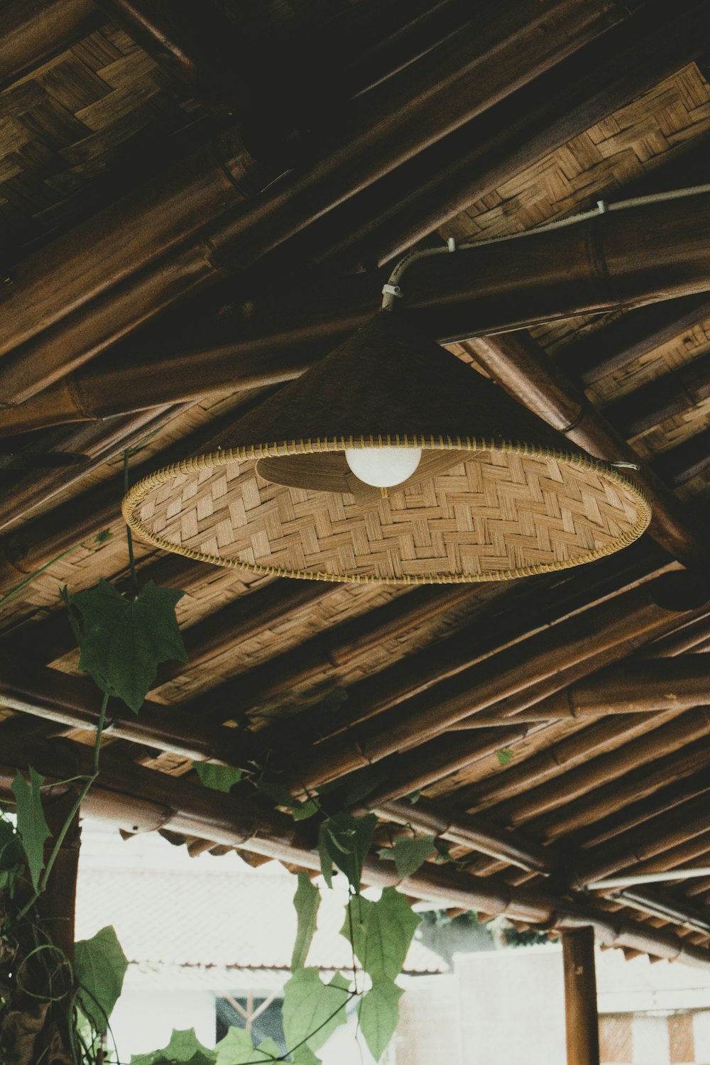 brown wicker round ceiling lamp