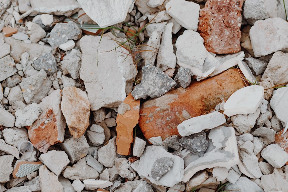 brown and white stone fragments