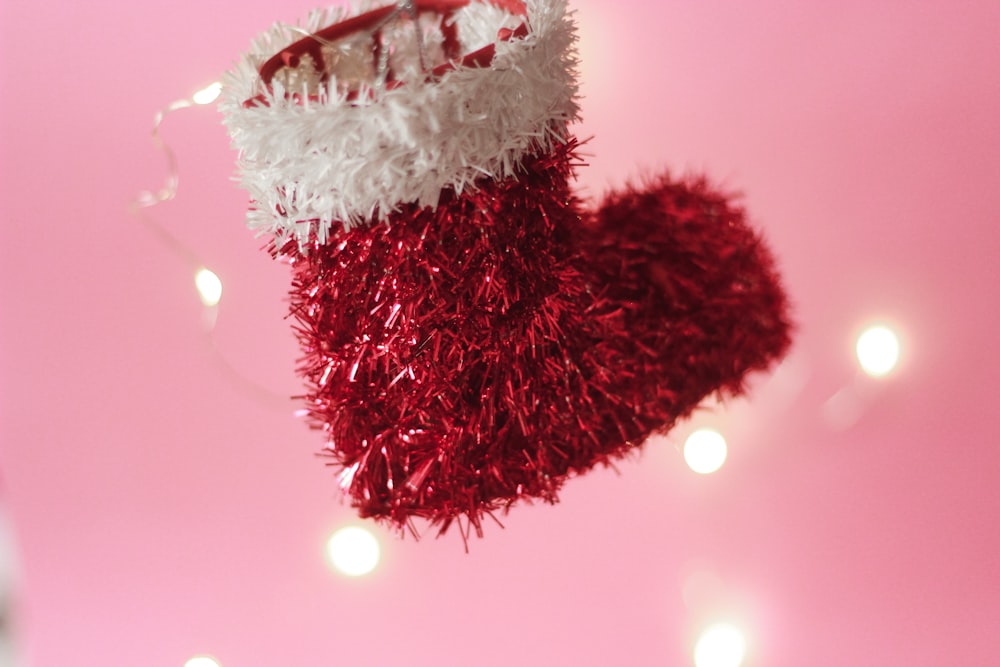 red and white fur textile