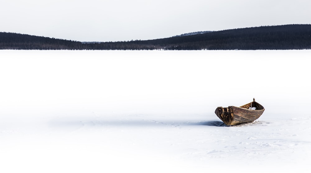 brown rock on snow covered ground