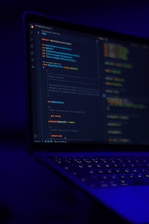 black laptop computer turned on displaying blue screen