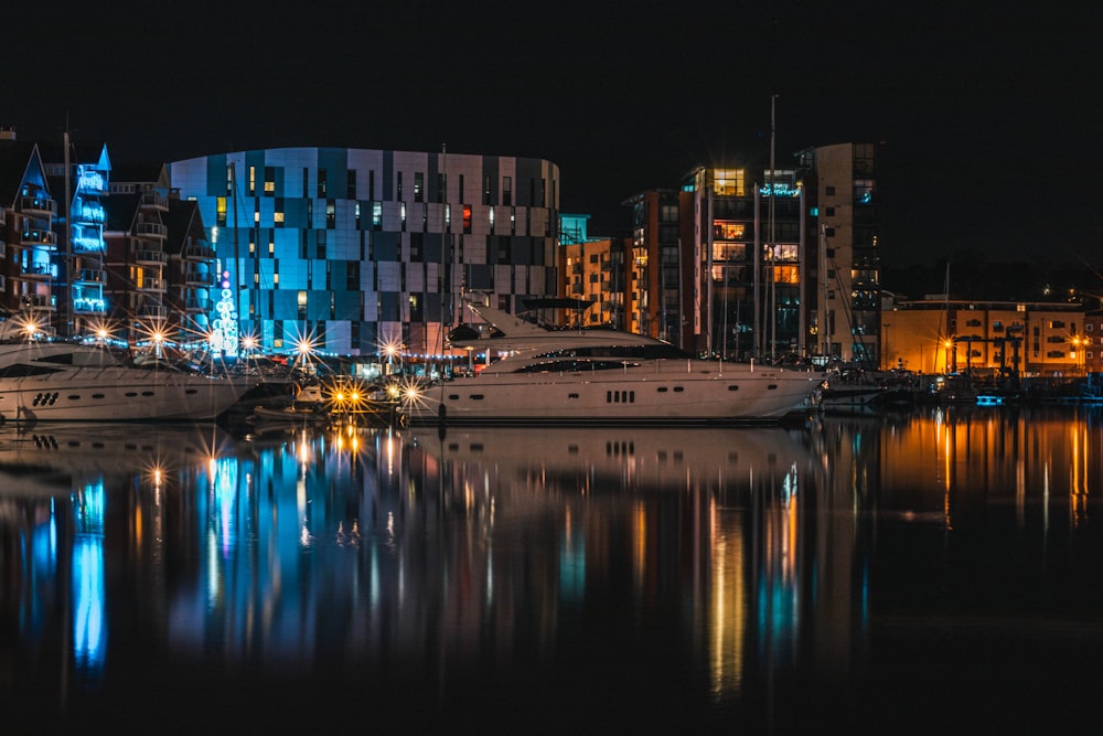 city skyline during night time