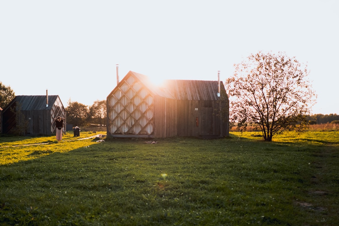 brown wooden storage house near trees during daytime