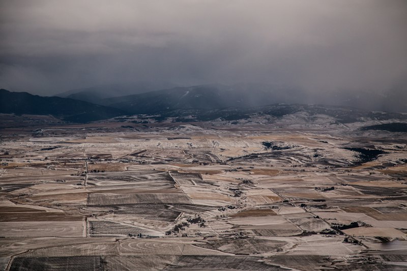 Winter aerial of the Gallatin Valley near Bozeman