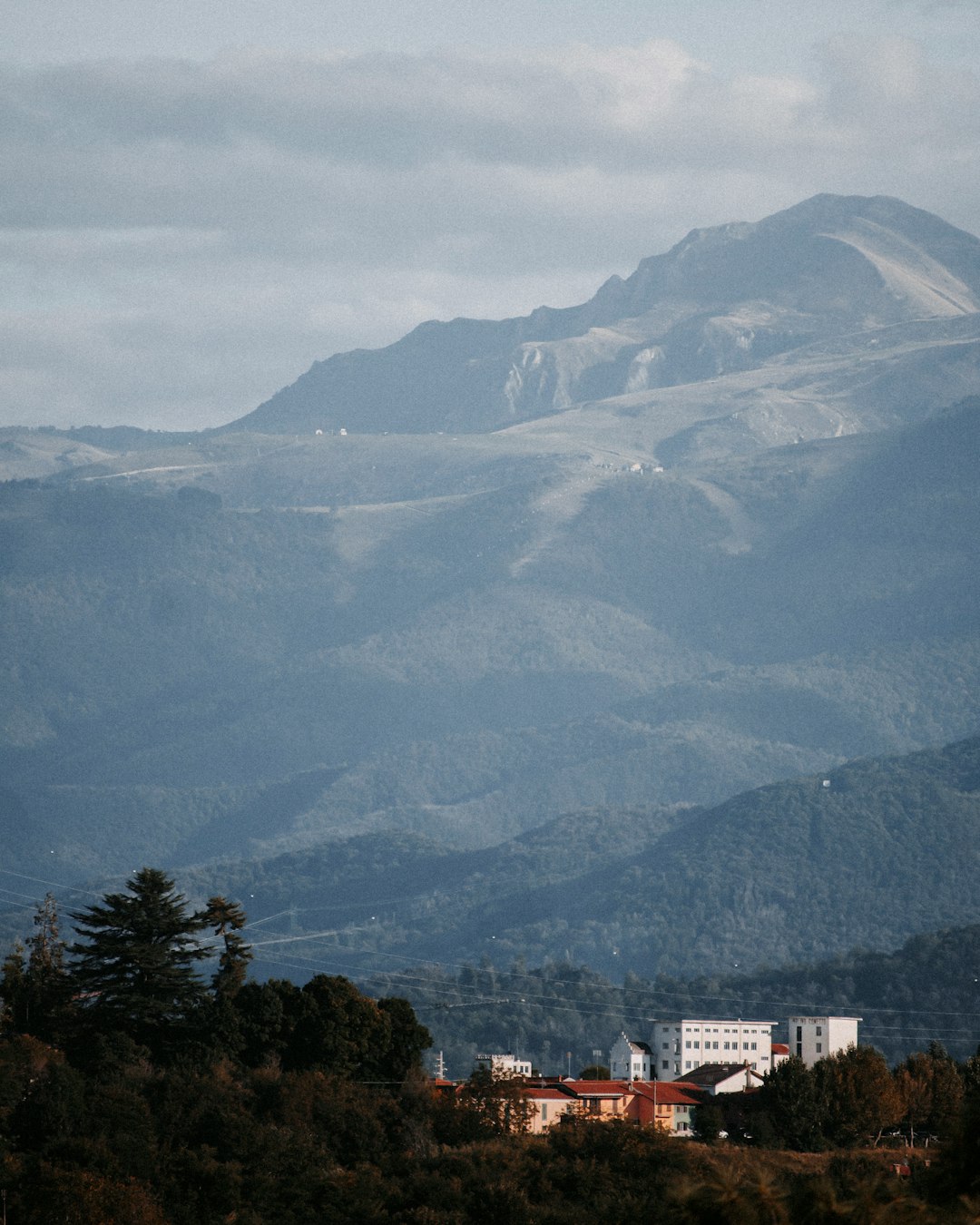 white and brown concrete buildings near green trees and mountains during daytime