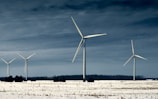 white wind turbines on field under blue sky during daytime