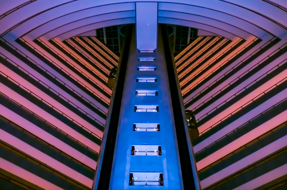 blue and brown spiral staircase