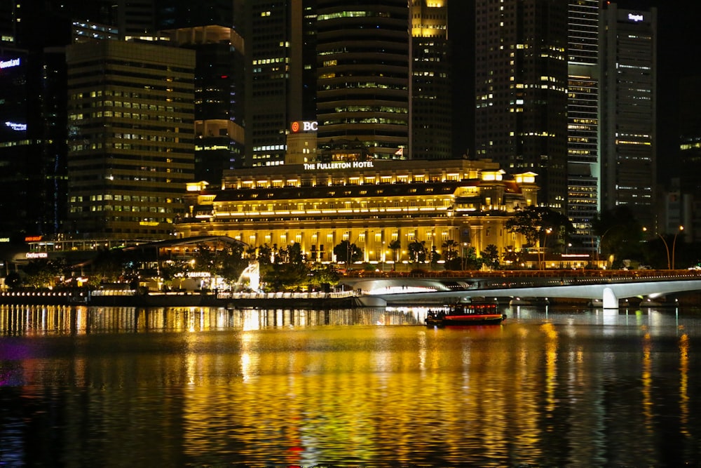 city skyline during night time