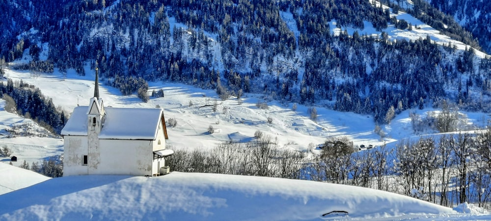 white and black house on snow covered ground
