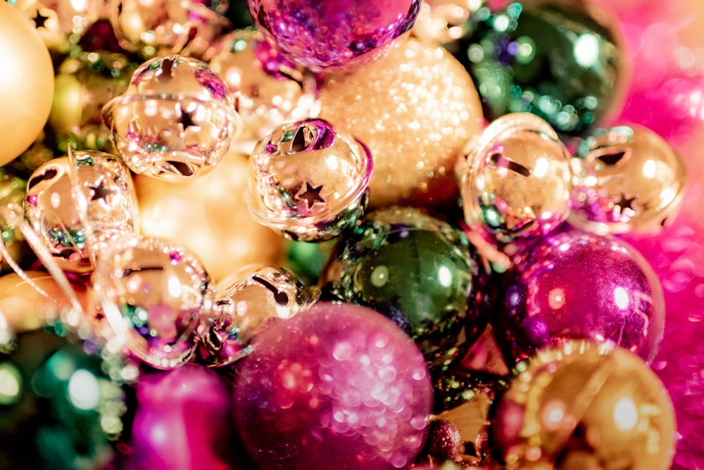 pink and gold baubles on christmas tree