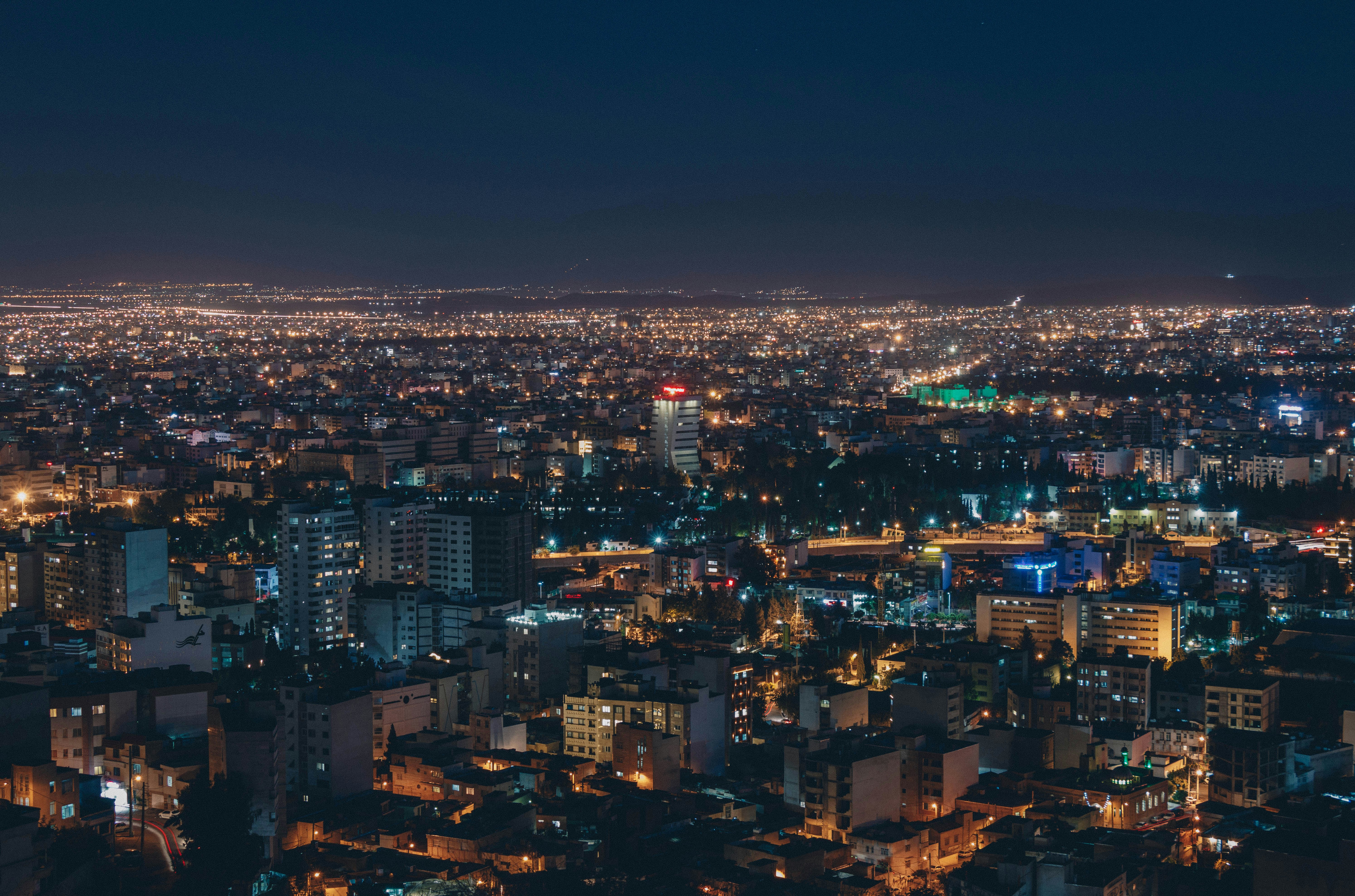 aerial view of city during night time
