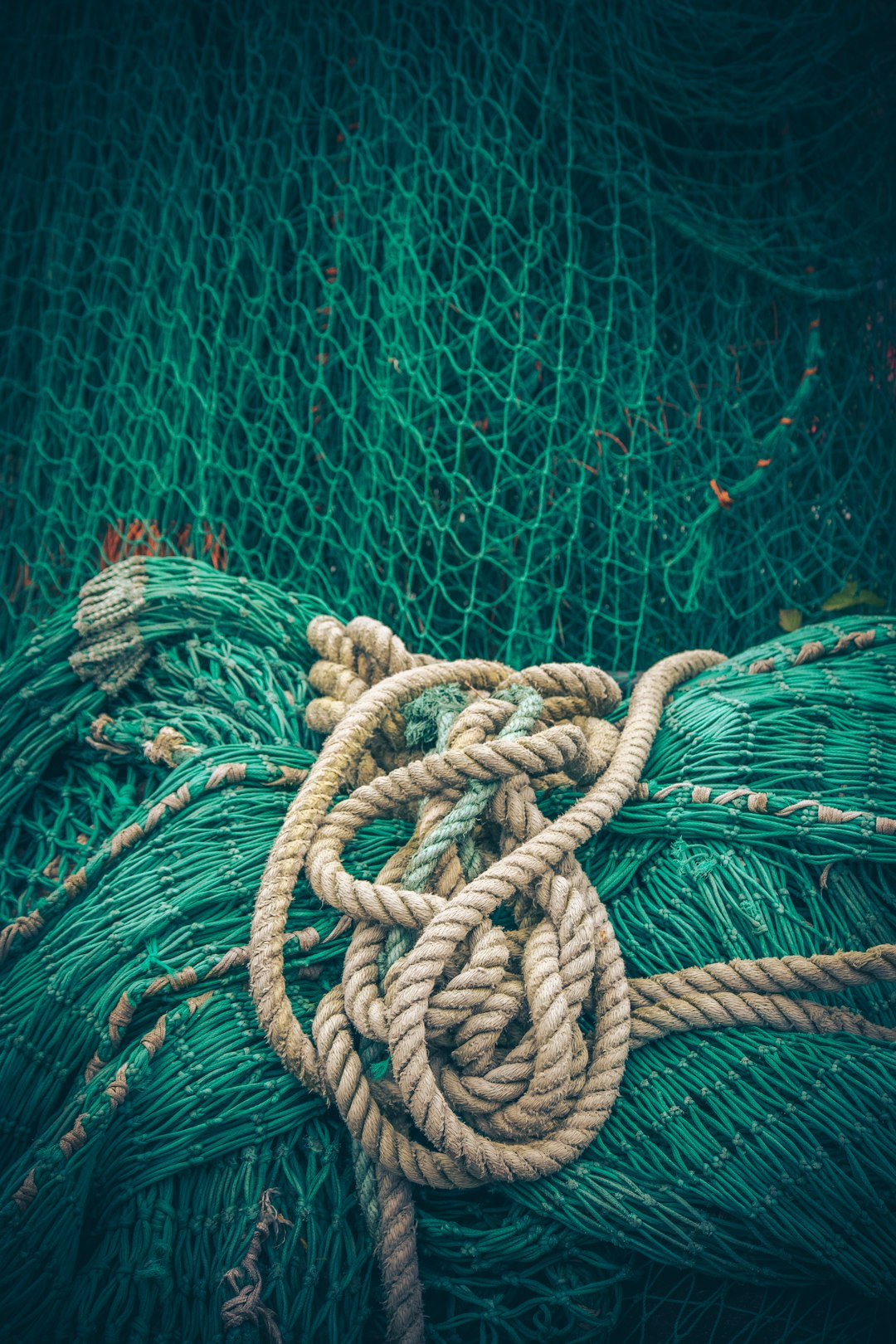 brown rope on green net