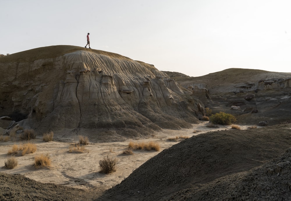 pessoa em pé na formação rochosa marrom durante o dia