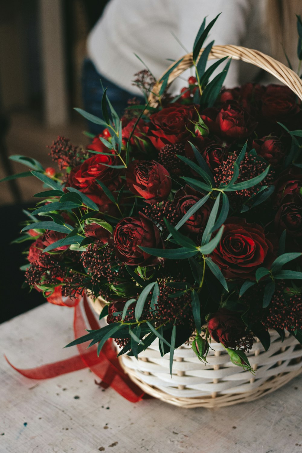 red and green flower bouquet