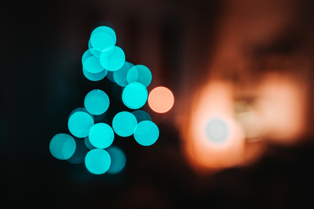 blue and white bokeh lights
