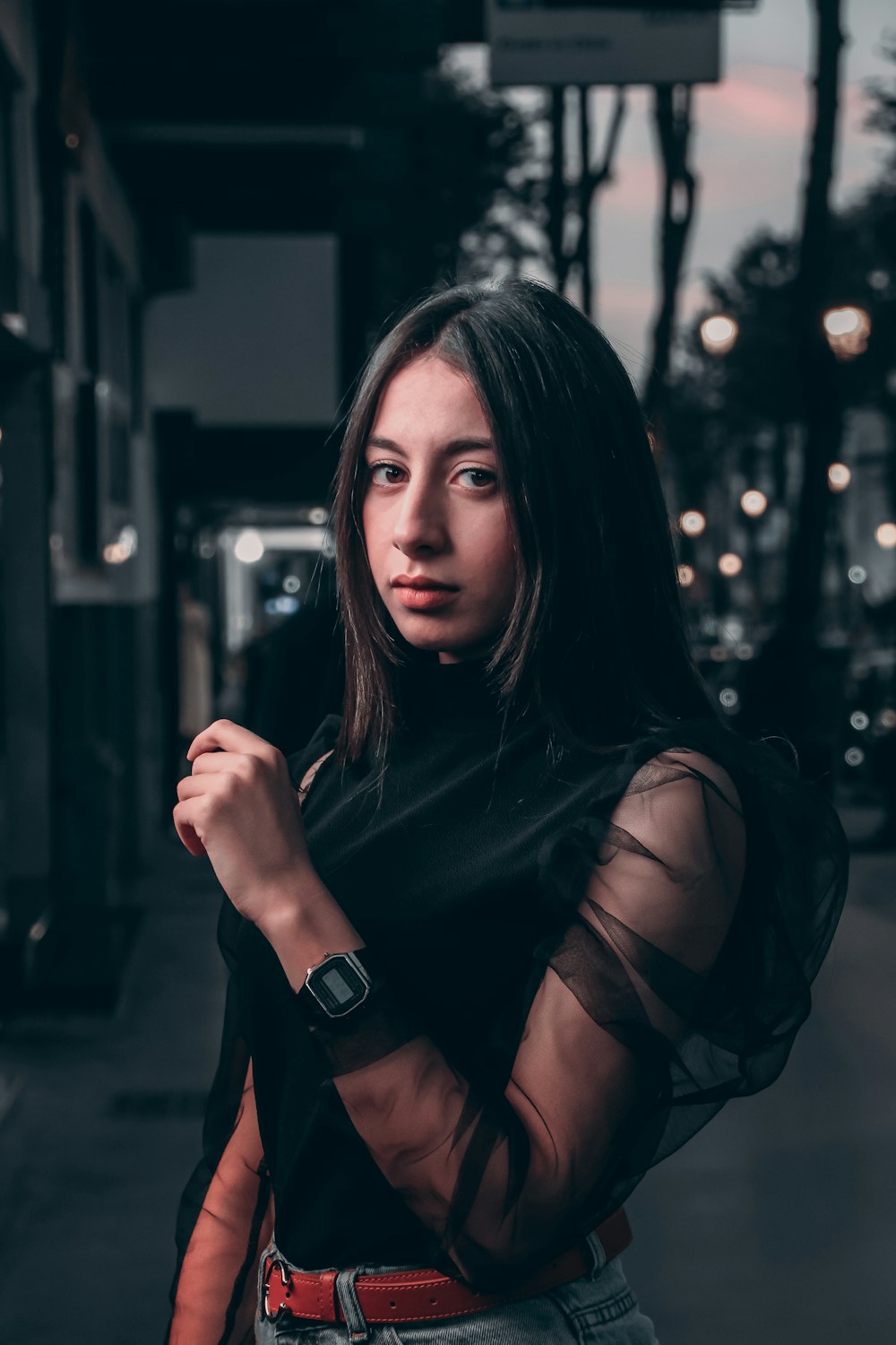 woman in black shirt and black watch