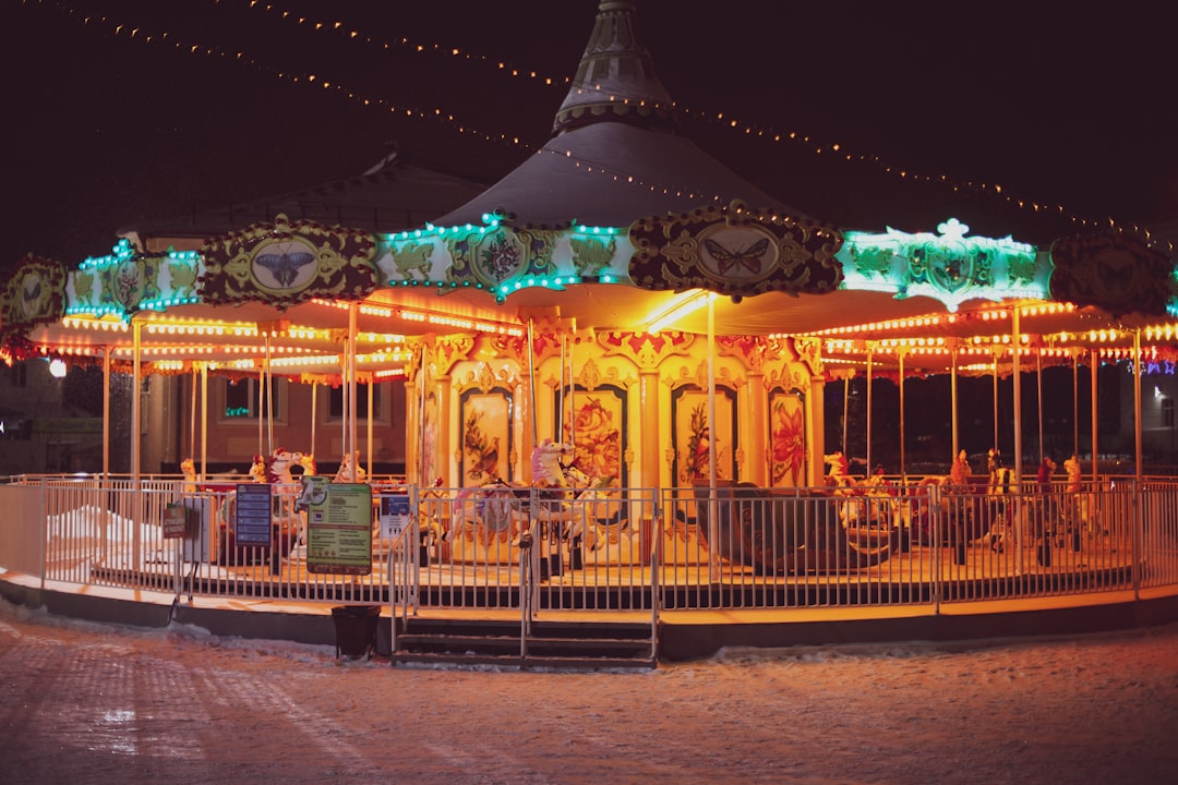 lighted carousel with lights turned on during night time