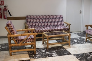 Comfortable seating area with handcrafted bamboo furniture.