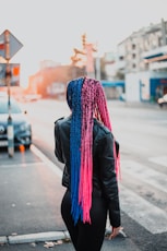 blue scarf on black coat