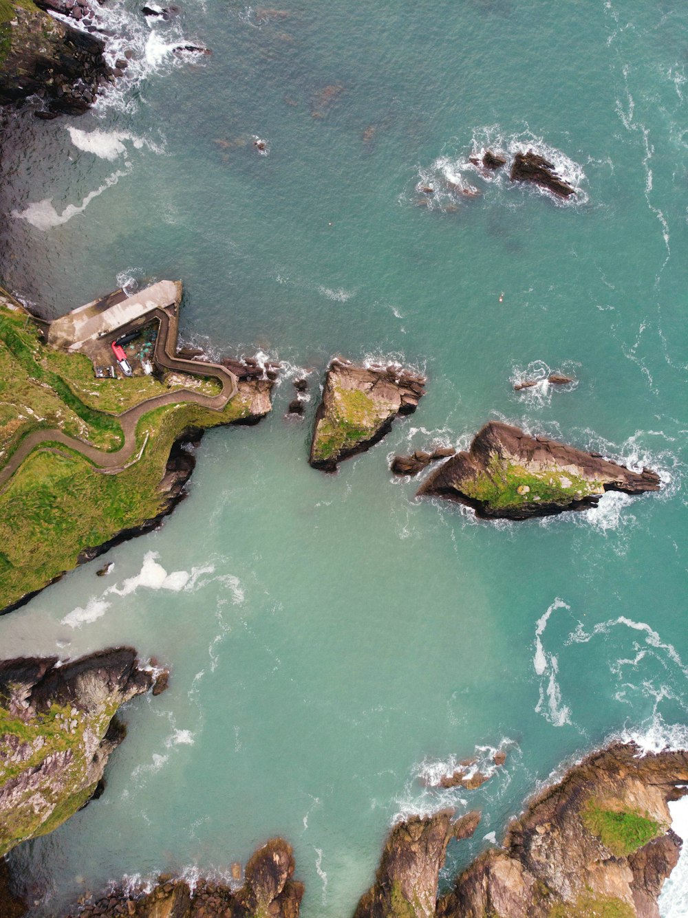 aerial view of green and brown island