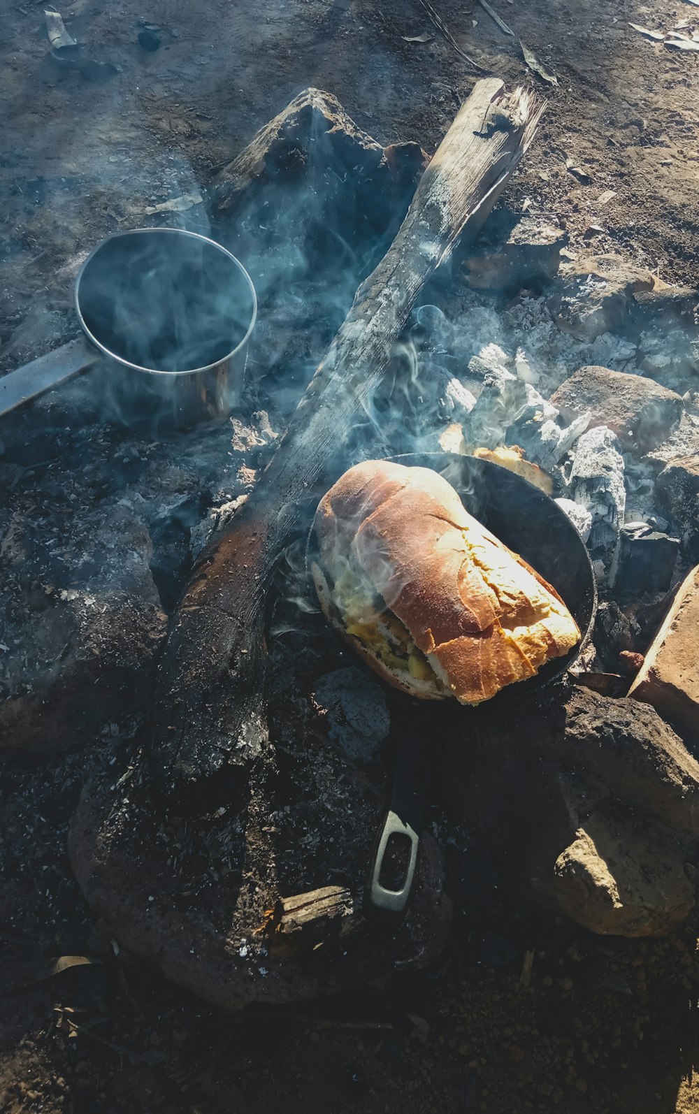 black frying pan on fire