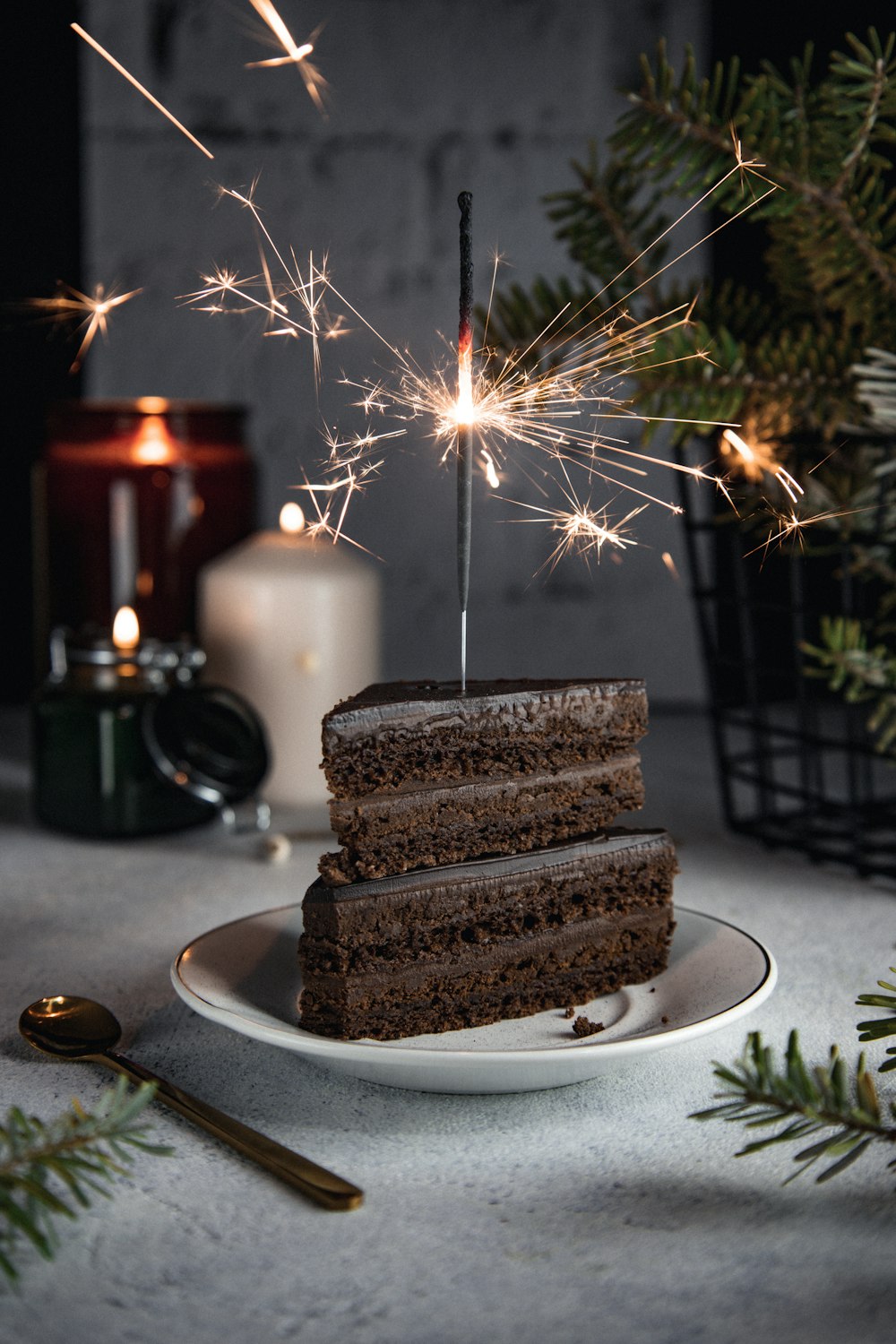 chocolate cake on white ceramic plate