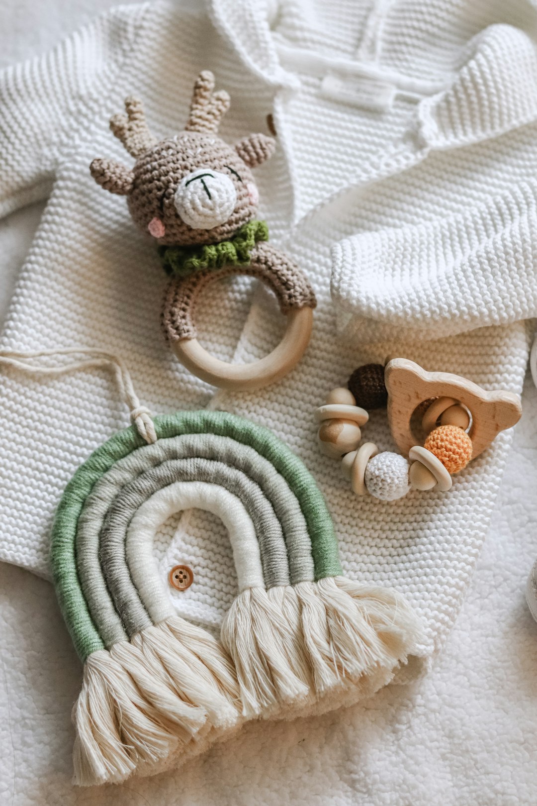 white and green knit rope