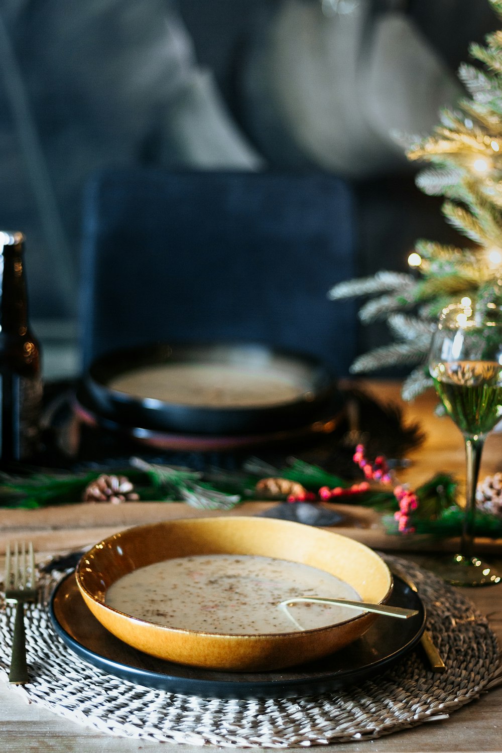 brown soup on brown ceramic bowl