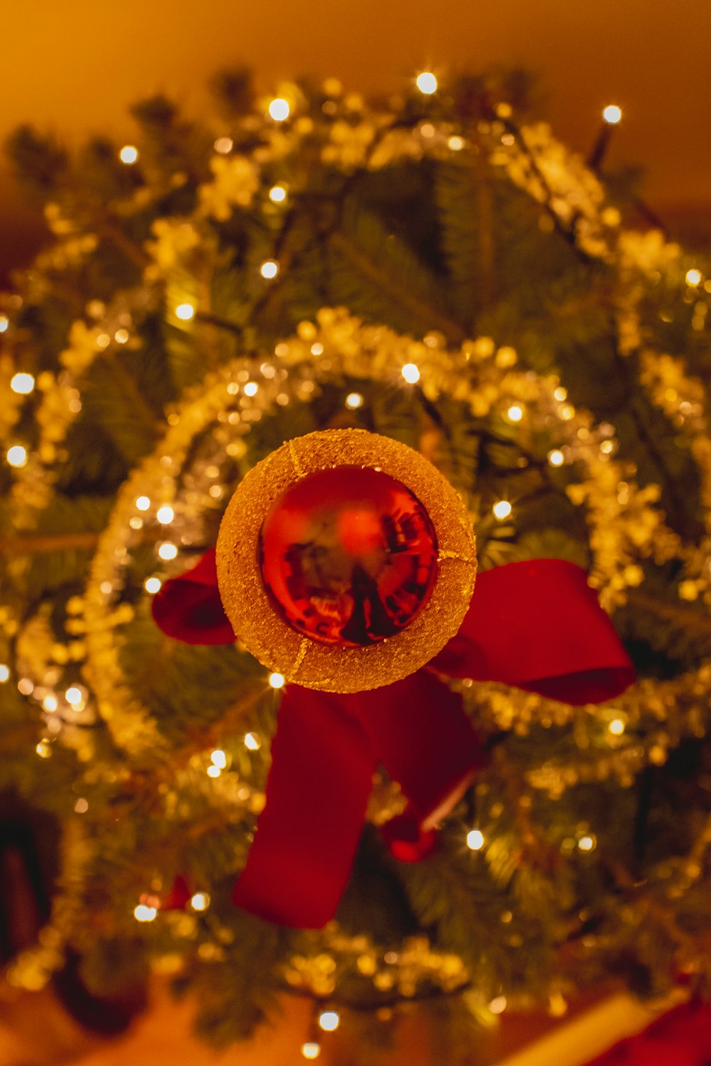 red and gold christmas bauble