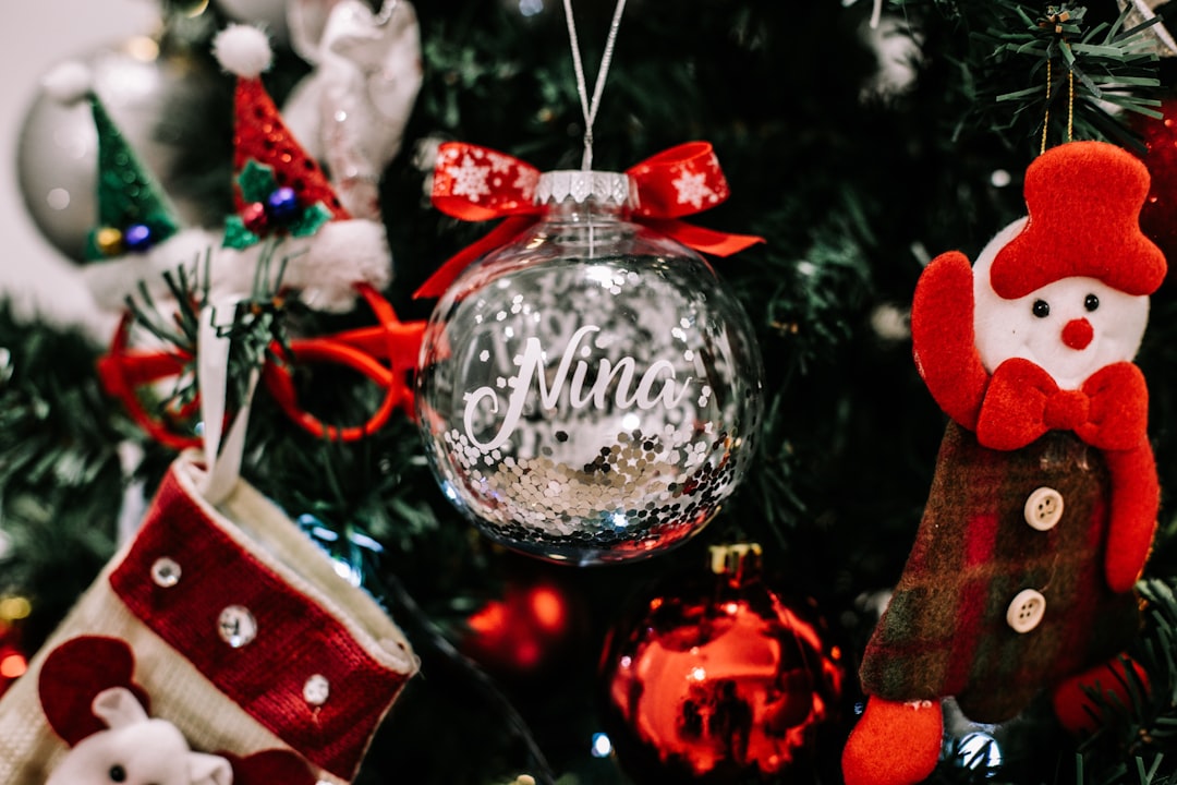 red and white christmas baubles