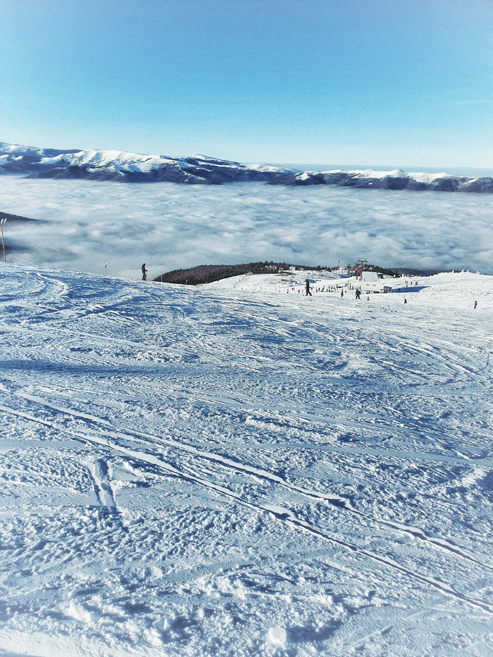 people walking on snow covered field under blue sky during daytime