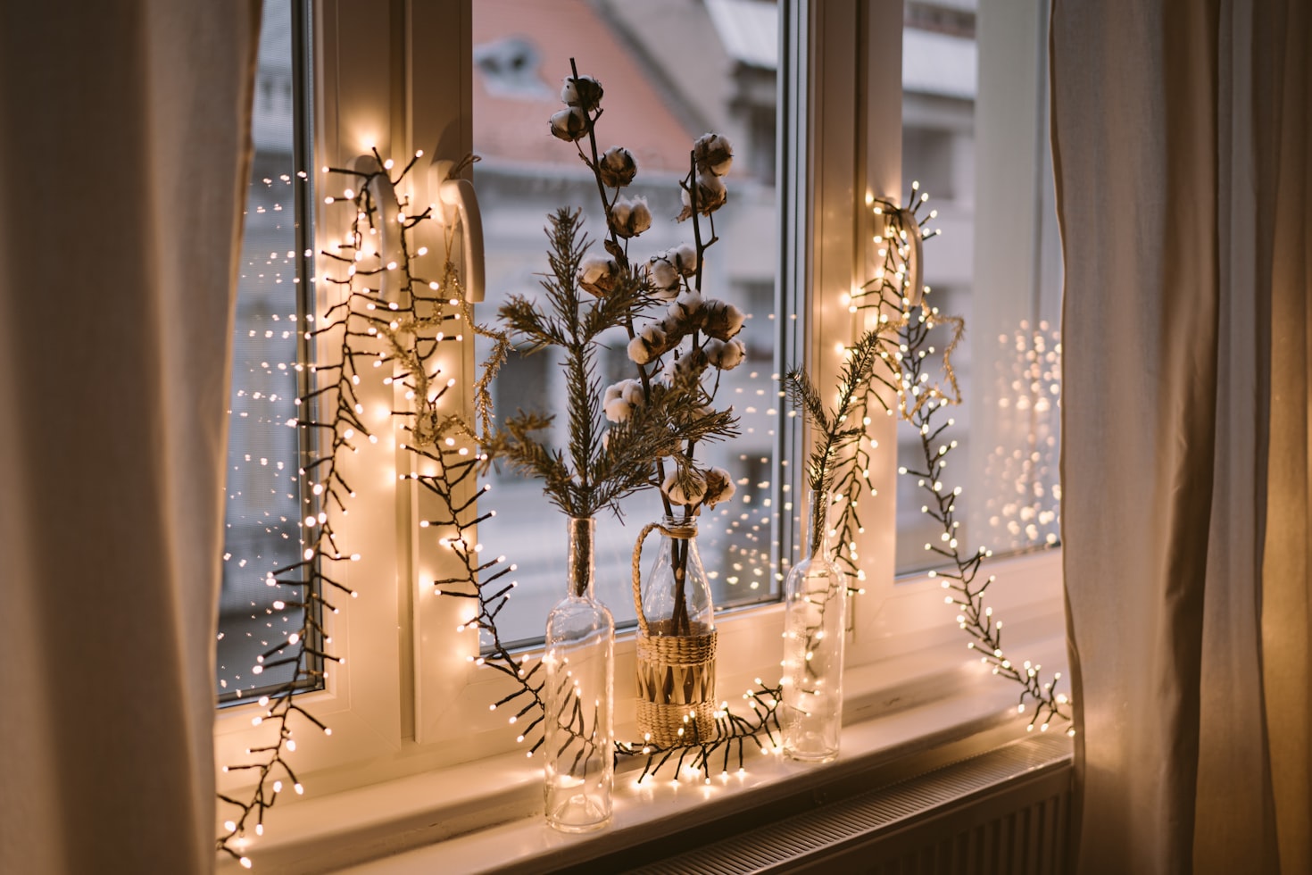 Christmas lights on window 