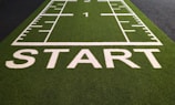 a football field with the words start written on it