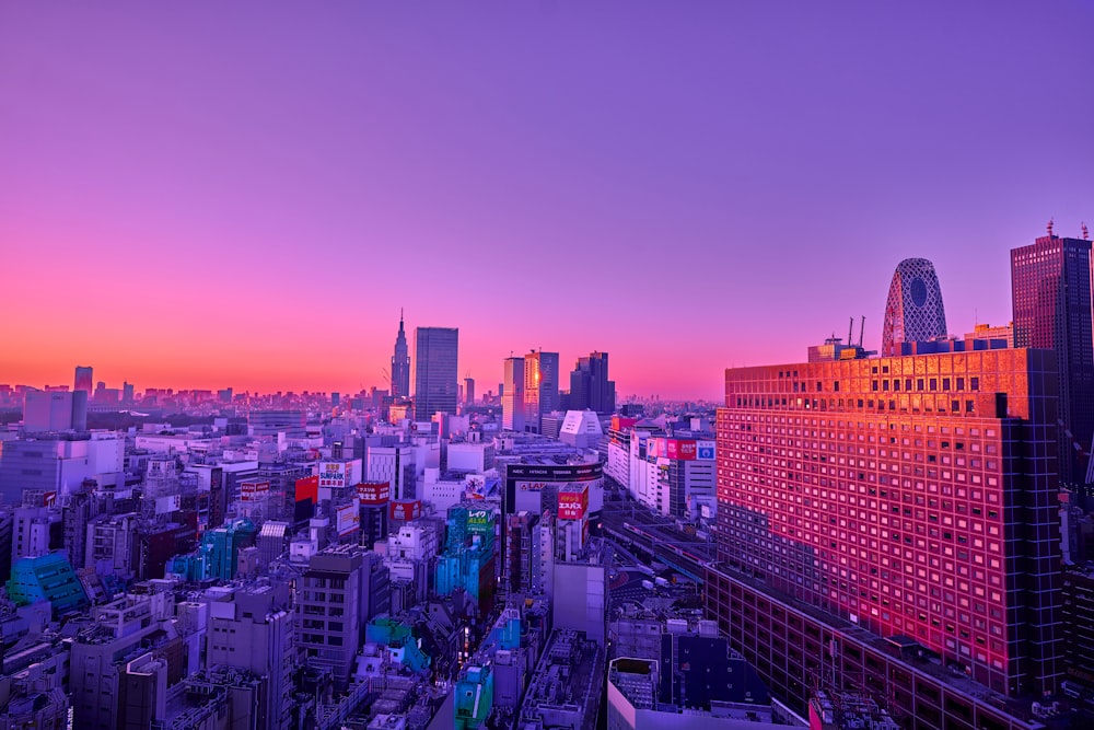 city skyline during night time