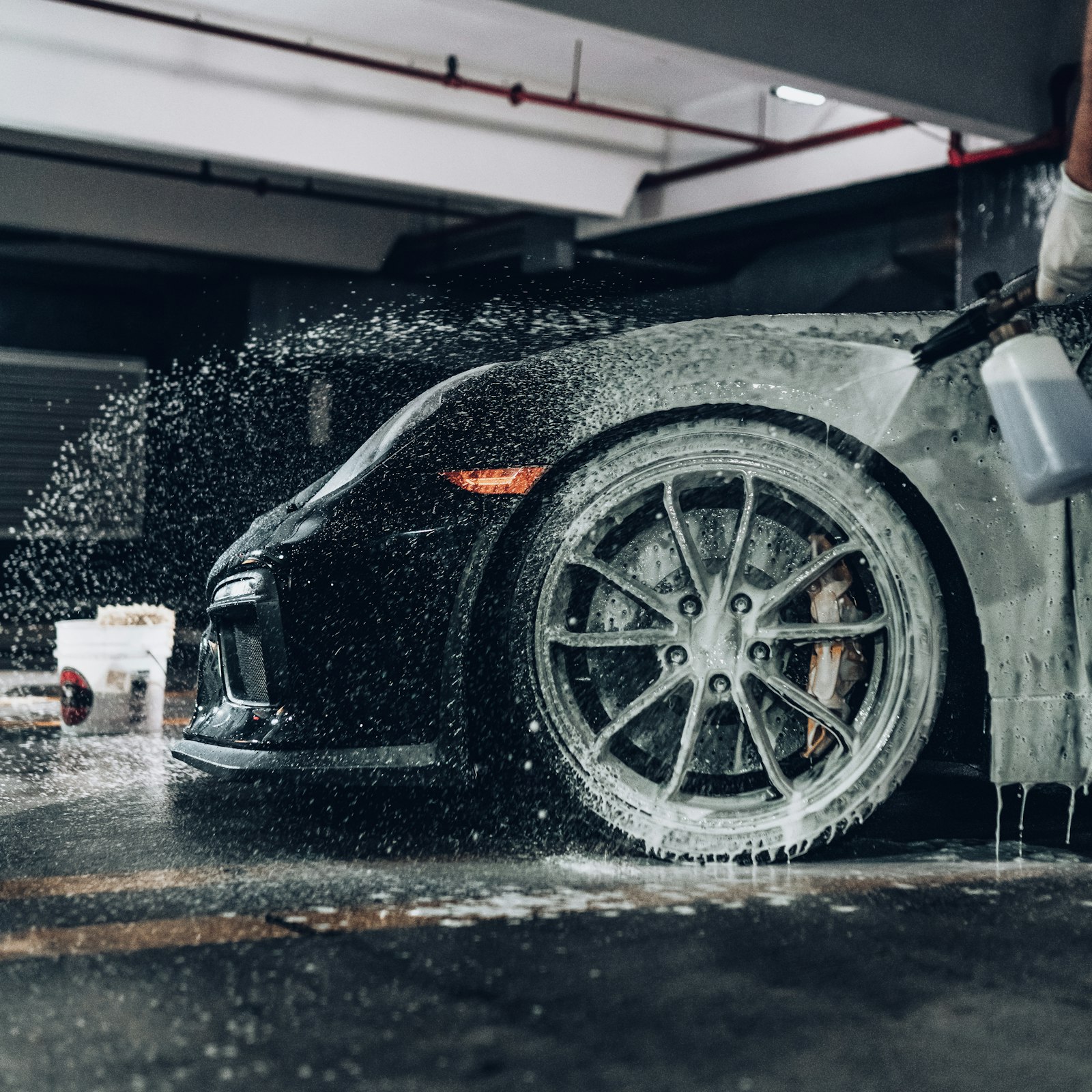 Snow foam on a sports car