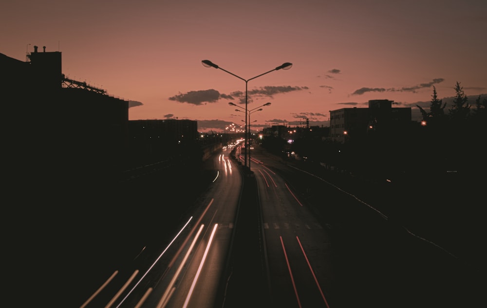 silhouette of street light during sunset