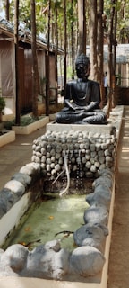 A peaceful outdoor setting for meditation and relaxation.