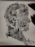 Sketches of fantasy creatures blending organic and mechanical elements.