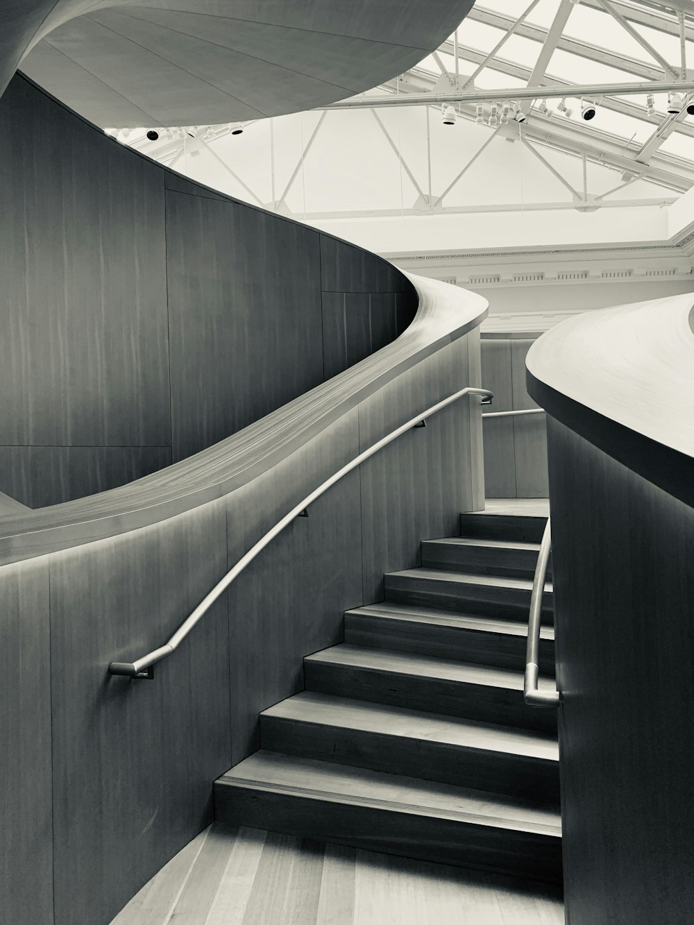 white and brown wooden staircase