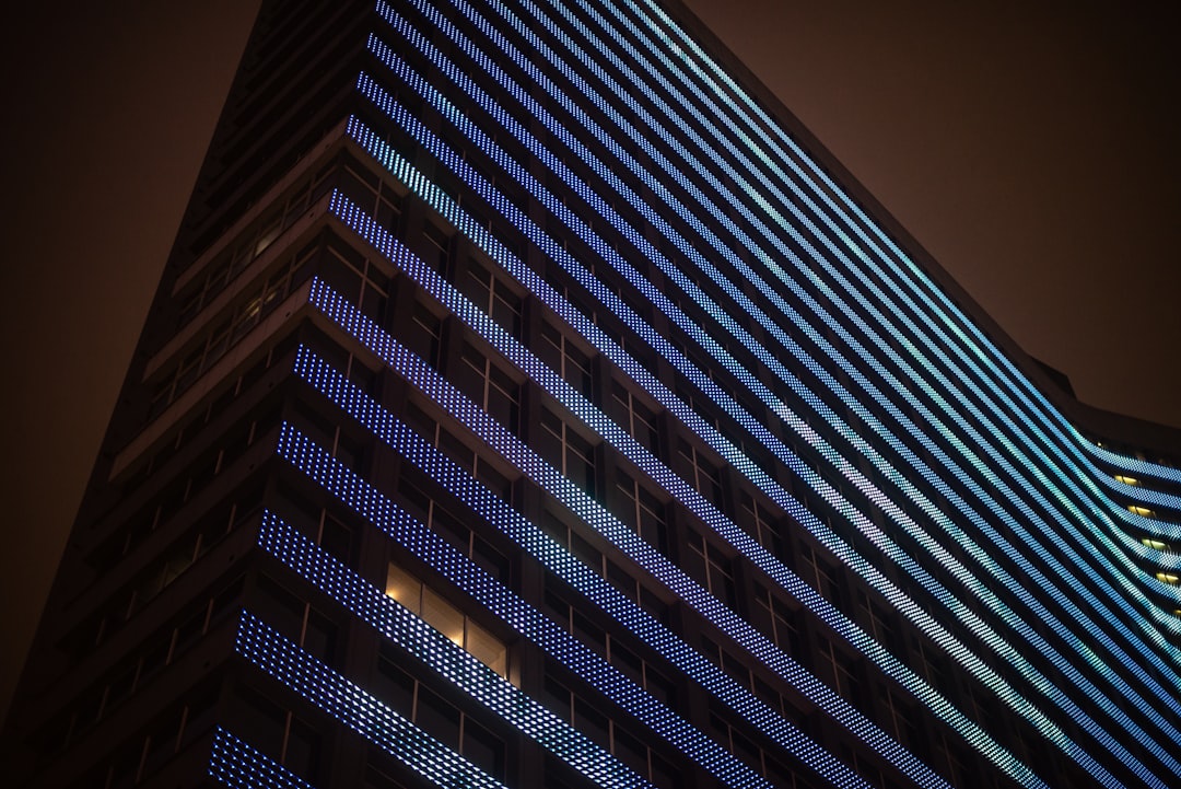 blue and white concrete building