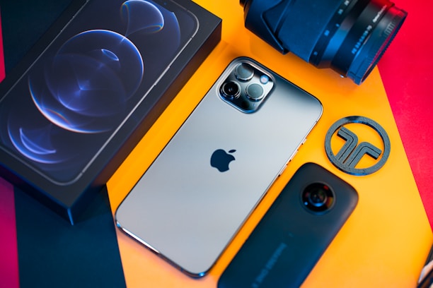 A vibrant image of a modern smartphone displayed with several colorful accessories around it.