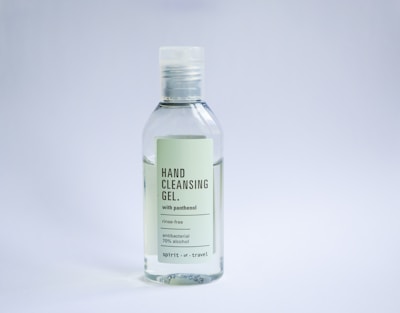 a bottle of hand sanitizing gel on a white background