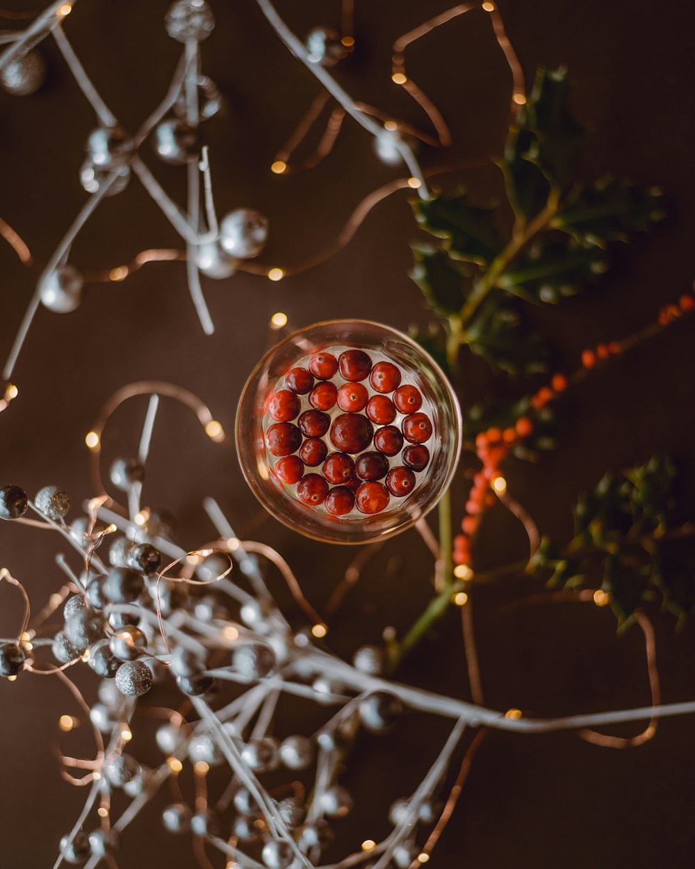 red round beads on tree branch