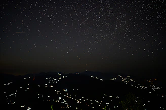 A vibrant night sky filled with twinkling stars over a serene landscape.