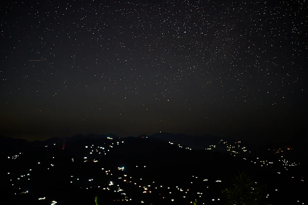 A vibrant night sky filled with twinkling stars over a serene landscape.