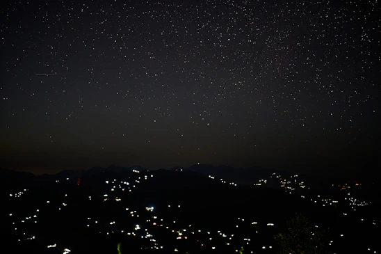 A vibrant night sky filled with twinkling stars over a serene landscape.